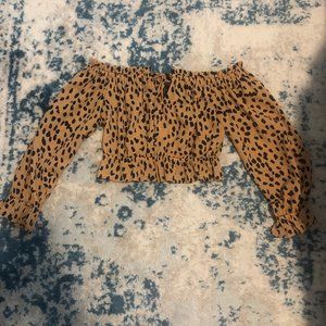 cheetah print off the shoulder crop blouse